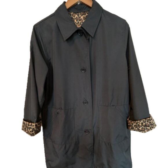 Apropos Reversible Rain Resistant Black/Animal Print Trench M/L - Picture 1 of 11